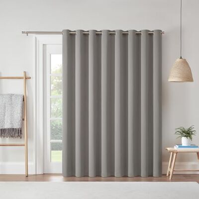 Eclipse Darrell Thermaweave verduisterende doorvoertule extra breed 84" x 100" schuifgordijn voor terrasdeur in grijs Eclipse Darrell Thermaweave verduisterende doorvoertule extra breed 84" x 100" schuifgordijn voor terrasdeur in grijs
