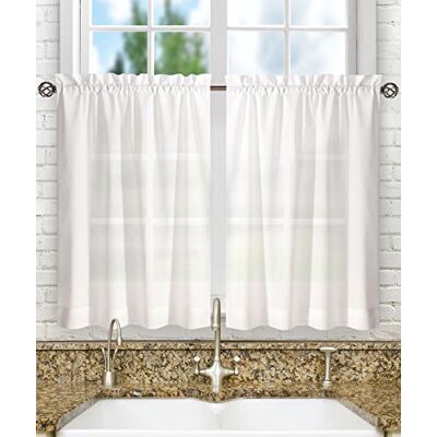 Ellis Curtain Stacey Transparante op maat gemaakte set van korte gordijnen, 142 x 61 cm, wit Ellis Curtain Stacey Transparante op maat gemaakte set van korte gordijnen, 142 x 61 cm, wit