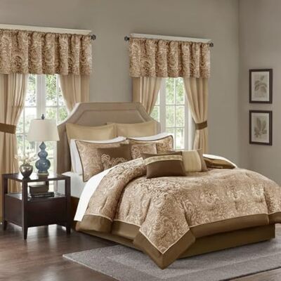 Madison Park Bijpassende gordijnen-Down Alternatieve Hypoallergeen Bedding-Set voor het hele seizoen, Polyester, Bruin, koning Bijpassende gordijnen kamer in een tas, alternatieve donsset, het hele seizoen, machinewasbaar, kreukbestendig, ultrazacht Madison Park Bijpassende gordijnen-Down Alternatieve Hypoallergeen Bedding-Set voor het hele seizoen, Polyester, Bruin, koning Bijpassende gordijnen kamer in een tas, alternatieve donsset, het hele seizoen, machinewasbaar, kreukbestendig, ultrazacht