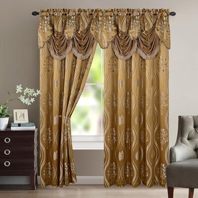 Elegant Comfort Aurora Jacquard-look gordijnpaneel set met bevestigde volant 137 x 213 cm (set van 2), taupe Elegant Comfort Aurora Jacquard-look gordijnpaneel set met bevestigde volant 137 x 213 cm (set van 2), taupe