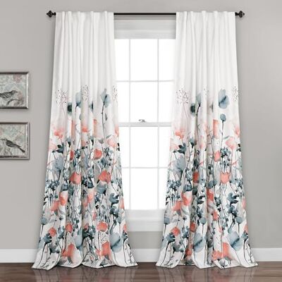 Lush Decor Lush DÉCOR Zuri Flora Gordijnen Lichtfilterende Raampaneel Set voor Woon-, Eetkamer-, Slaapkamer (Paar), 84 x 52 inch, Blauw en Koraal, 2 Count Lush Decor Lush DÉCOR Zuri Flora Gordijnen Lichtfilterende Raampaneel Set voor Woon-, Eetkamer-, Slaapkamer (Paar), 84 x 52 inch, Blauw en Koraal, 2 Count