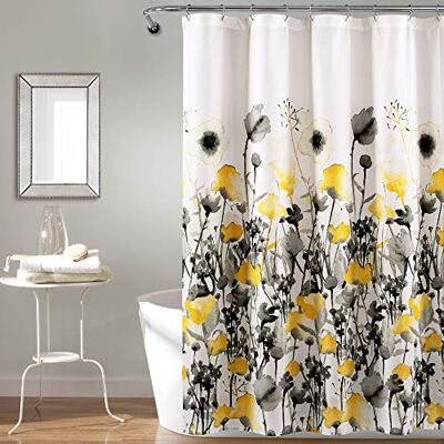 Lush Decor Gele en Grijze Bloemen Douchegordijn - Douchegordijn Lush Decor Gele en Grijze Bloemen Douchegordijn - Douchegordijn