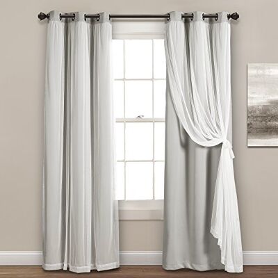 Lush Decor Doorzichtige gordijnen met geïsoleerde verduisterende voering, raamgordijnpanelen, paar, 96,5 x 213 cm (b x l), lichtgrijs, gordijn met transparante overlay, elegante verduisterende Lush Decor Doorzichtige gordijnen met geïsoleerde verduisterende voering, raamgordijnpanelen, paar, 96,5 x 213 cm (b x l), lichtgrijs, gordijn met transparante overlay, elegante verduisterende