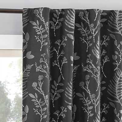 Sun Zero Ambridge 2-pack geborduurd botanisch blad geplooide look 100% verduisterende achterkant tab gordijnpaneel paar, 127 x 213 cm, staal Sun Zero Ambridge 2-pack geborduurd botanisch blad geplooide look 100% verduisterende achterkant tab gordijnpaneel paar, 127 x 213 cm, staal