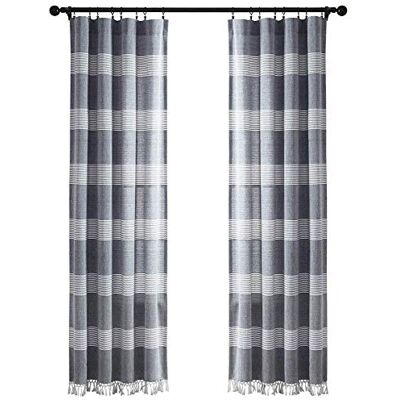 Lush Decor , Navy Tucker Streep Garen Geverfd Katoen Geknoopt Kwastje Venster Gordijn Paneel Paar, 84 "x 40 Lush Decor , Navy Tucker Streep Garen Geverfd Katoen Geknoopt Kwastje Venster Gordijn Paneel Paar, 84 "x 40