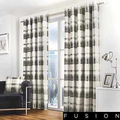 Fusion Balmoral Check 100 cent katoenen paar ooggordijnen, leisteen, gordijnen: 66 inch breedte x 54 inch druppel (168 x 137 cm) Fusion Balmoral Check 100 cent katoenen paar ooggordijnen, leisteen, gordijnen: 66 inch breedte x 54 inch druppel (168 x 137 cm)