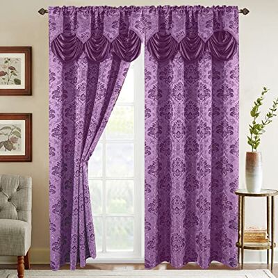 Elegant Comfort Jacquard-look gordijnpaneelset met bijgevoegde watervalvolant, (set van 2), 137 x 213 cm, lila/paars Elegant Comfort Jacquard-look gordijnpaneelset met bijgevoegde watervalvolant, (set van 2), 137 x 213 cm, lila/paars