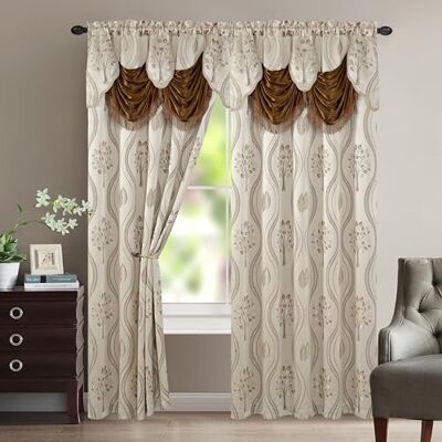 Elegant Comfort Luxe mooie gordijnpaneelset met bevestigde volant en achterkant 137 x 213 cm (set van 2), beige Elegant Comfort Luxe mooie gordijnpaneelset met bevestigde volant en achterkant 137 x 213 cm (set van 2), beige