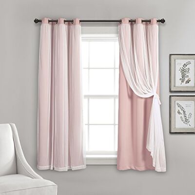 Lush Decor Doorzichtige panelen met geïsoleerde verduisterende voering, raamgordijnpaneel paar, 114 x 96,5 cm B x 96,5 cm B, roze Lush Decor Doorzichtige panelen met geïsoleerde verduisterende voering, raamgordijnpaneel paar, 114 x 96,5 cm B x 96,5 cm B, roze