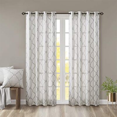 Madison Park Saratoga bladzaagprint ooggordijn voor venster woonkamer slaapkamer raamplaat 50x84 ivoorkleurig Madison Park Saratoga bladzaagprint ooggordijn voor venster woonkamer slaapkamer raamplaat 50x84 ivoorkleurig
