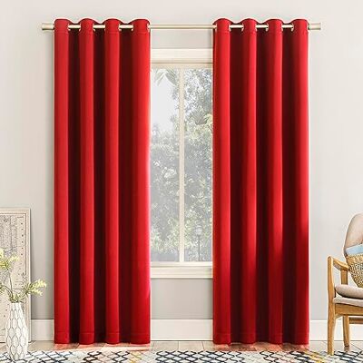 Sun Zero Kruiwagen 2-pack energiebesparende doorvoertule gordijnpaneel paar, 54" x 84", rood Sun Zero Kruiwagen 2-pack energiebesparende doorvoertule gordijnpaneel paar, 54" x 84", rood