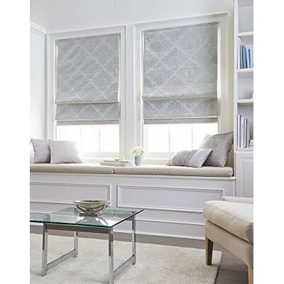 Curtainworks Damast raamschaduw, 34" B x 64" L, Zilver Curtainworks Damast raamschaduw, 34" B x 64" L, Zilver