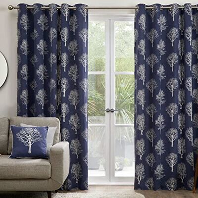 Fusion Woodland Trees 100% katoen paar oogjes gordijnen 66" breedte x 90" druppel (168 x 229cm) in Navy Fusion Woodland Trees 100% katoen paar oogjes gordijnen 66" breedte x 90" druppel (168 x 229cm) in Navy