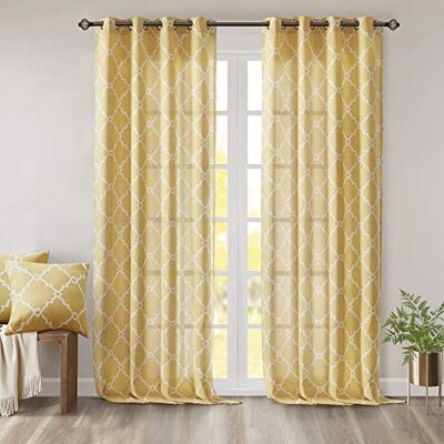 Madison Park Saratoga bladzaagprint gordijnen ooggordijn voor venster woonkamer slaapkamer raamplaat 50x95 geel Madison Park Saratoga bladzaagprint gordijnen ooggordijn voor venster woonkamer slaapkamer raamplaat 50x95 geel