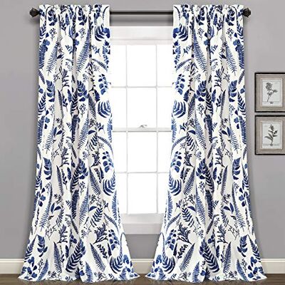 Lush Decor Devonia Room Darkening Raamgordijnset, 95" x 52", wit en marine Lush Decor Devonia Room Darkening Raamgordijnset, 95" x 52", wit en marine