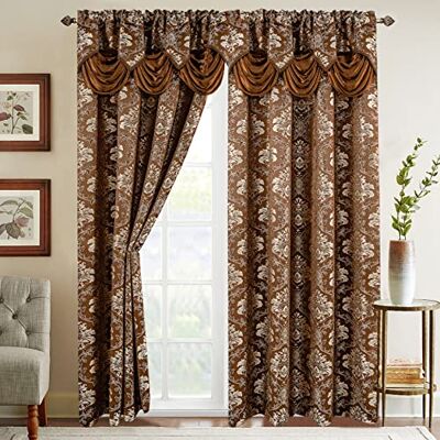 Elegant Comfort Jacquard Look Gordijnpaneelset met bevestigde waterval Valance, (set van 2), 54 x 84 inch, chocoladebruin Elegant Comfort Jacquard Look Gordijnpaneelset met bevestigde waterval Valance, (set van 2), 54 x 84 inch, chocoladebruin