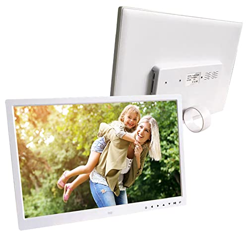 VBESTLIFE Digitale Fotolijst, 17 Inch Slimme Digitale Fotolijst HDMI LED-scherm, Klok, Kalenderpatroon, Tijdschakelaar Draagbare Filmspeler voor Familie(EU wit)