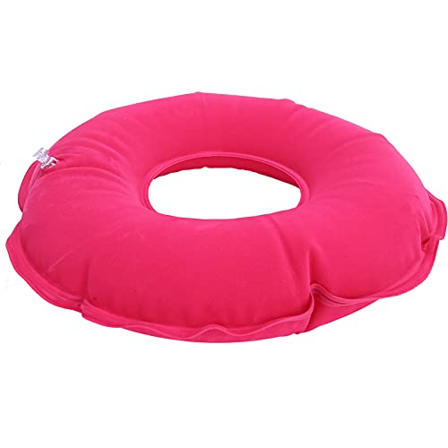 Shanrya Opblaasbaar kussen tegen decubitus, rond 38 x 38 cm / 15 x 15 inch bedlegerig kussen voor decubitus Opblaasbaar luchtkussen tegen decubitus met luchtpomp voor ouderen(Flocking rond kussen rozerood)