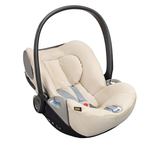 UKJE Overtrek compatibel met Cybex Cloud Z, Z2 & T i-size autostoeltje, kinderstoelhoes, babyzit-inzetstuk, pasgeborenstoelhoes, beschermhoes van katoen, (beige wafel)