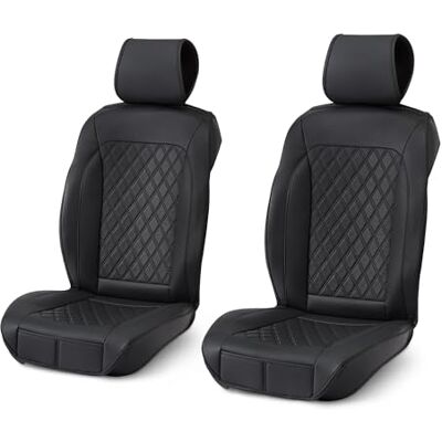 Amazon Basics Hoezen voor de voorste autostoelen, luchtdoorlatend kunstleer, universele pasvorm, zwart, set van 2 Amazon Basics Hoezen voor de voorste autostoelen, luchtdoorlatend kunstleer, universele pasvorm, zwart, set van 2