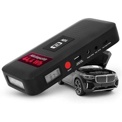 AEG Jumpstarter JS15, auto starthulp, powerbank voor draadloos opladen, met geïntegreerde ledlamp, met Li-ion accu, 400 A/1500 A, zwart AEG Jumpstarter JS15, auto starthulp, powerbank voor draadloos opladen, met geïntegreerde ledlamp, met Li-ion accu, 400 A/1500 A, zwart