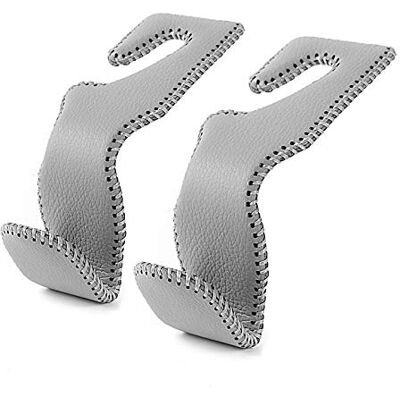 AMVOYOA Hoofdsteunhaken voor auto, achterbank-organizer, grijs lederen hanger, houder, haak, voor ophangen van handtassen, tassen en jassen, pak van 2 AMVOYOA Hoofdsteunhaken voor auto, achterbank-organizer, grijs lederen hanger, houder, haak, voor ophangen van handtassen, tassen en jassen, pak van 2