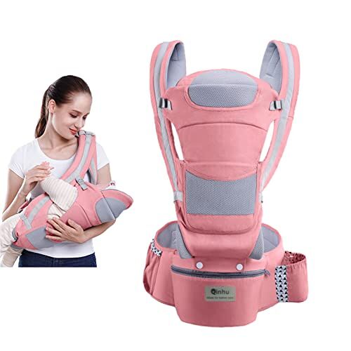 Lohofrnny Babydraagtas, ergonomische babydraagzak, babydraagzak met multi-positiezitting, heuptas voor baby's en baby's 0-36 maanden, voor alle seizoenen en posities (roze)