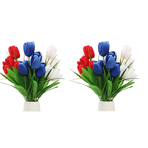 EESLL Rood Blauw Wit Kunstmatige Tulpen Bloemen voor Onafhankelijkheid Dag Decoratie, 6Pack 36 Hoofd Fake Faux Zijden Tulp Boeket voor Onafhankelijkheid Dag Decoratie