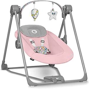 Lionelo Otto Wipstoel, Schommelstoel kinderen van 0 tot 9kg, Natuurgeluiden 5 Schommelsnelheden Speelgoed, hoofdkussen, Timer, Stille Opvouwbaar en draagbaar 5punts gordels USB-stroomkabel (PINK)