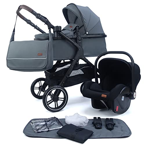 Pixini kinderwagen Nelio 3in1 (incl. autostoeltje, regenhoes, luiertas,...) (zwart/grijs)