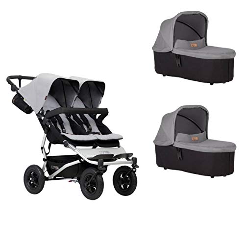 mountain buggy duet buggy V3 als dubbele zit-buggy + 2 babyschalen zilver