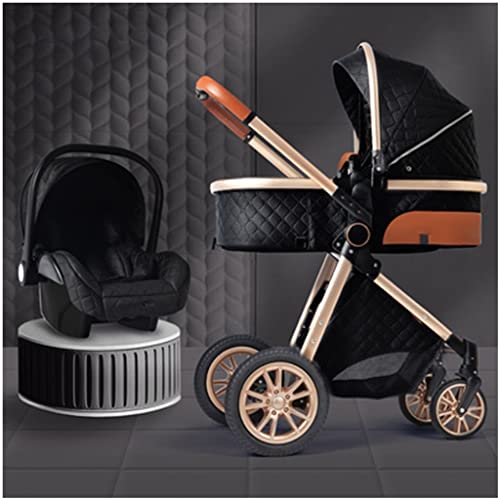 ATHUAH Baby Kinderwagen Kinderwagen Oversize Slaapmand, Kinderwagen voor baby's en peuters Pasgeboren kinderwagen High View Kinderwagens Kinderwagens met regenhoes Klamboe (Kleur: Nero)