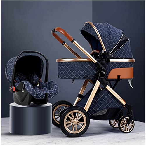 ATHUAH Baby Kinderwagen Kinderwagen Oversize Slaapmand, Kinderwagen voor baby's en peuters Pasgeboren kinderwagen High View Kinderwagens Kinderwagens met regenhoes Klamboe (Kleur: Blauw)