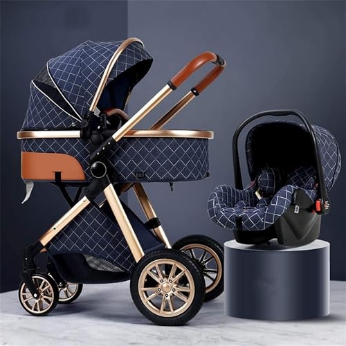 OHaGin Kinderwagen Pasgeboren kinderwagen Baby Kinderwagens 2 in 1 kinderwagen Kinderwagen Buggy Opvouwbare luxe kinderwagen Kinderwagen met hoog zicht Kinderwagen met mamatas en regenhoes Klamboe ((D)