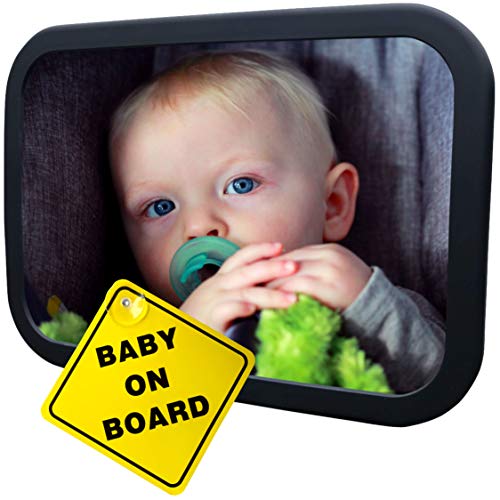 Flouer Autospiegel Baby met Baby on Board Sign Baby Spiegel Achterbank Spiegel Achteruitkijkspiegel Veiligheidsspiegel Auto Accessories Baby Zwart