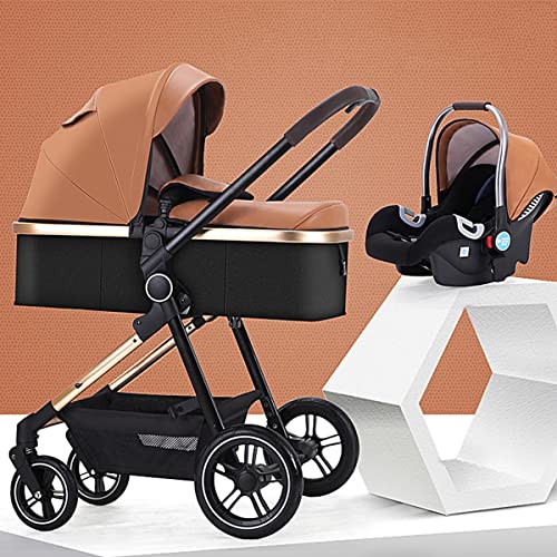 ATHUAH 3 in 1 opvouwbare kinderwagens Coches Para Bebes verstelbare omkeerbare stoel, kinderwagenmodus, kinderwagen met hoog landschap, tweerichtingsimplementatie (kleur: bruin)