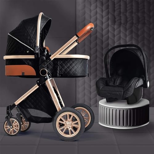 OHaGin Kinderwagen Pasgeboren kinderwagen Baby Kinderwagens 2 in 1 kinderwagen Kinderwagen Buggy Opvouwbare luxe kinderwagen Kinderwagen met hoog zicht Kinderwagen met mamatas en regenhoes Klamboe ((A)