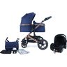 Pixini NEYLA 3 in 1 Wandelwagen, Trio, Kind, Autostoel, Accessoires (Goud/Blauw)