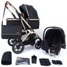 Pixini 3 in 1 Wandelwagen LANIA, Trio, Kind, Autostoel, Accessoires (Goud/Zwart 10" wiel)