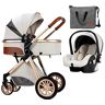 WIGSELBL Kinderwagen kinderwagen en autostoel combo, kinderwagen en omkeerbare wieg kinderwagen, opvouwbare luxe kinderwagen anti-shock veren hoog zicht kinderwagen kinderwagen kinderwagen (kleur: wit)