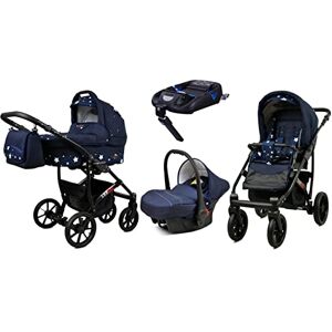 Babylux Wandelwagen 4in1 Largo Isofix Base Diepslaper Wandelwagen en Autostoel Certificaat OEKO-TEX STANDARD 100 60cmx95cmx115cm 14 kg Navy Blue Star Black Frame