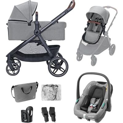 Maxi-Cosi Maxi Cosi Zelia Select+, 3 in 1 Kinderwagen Set met Autostoeltje, 0-4 Jaar (0-22 kg), Met één Hand Opvouwbare Combi Wandelwagen, Omkeerbare Reiswieg, met CabrioFix S i-Size Autostoeltje, Grijs Maxi-Cosi Maxi Cosi Zelia Select+, 3 in 1 Kinderwagen Set met Autostoeltje, 0-4 Jaar (0-22 kg), Met één Hand Opvouwbare Combi Wandelwagen, Omkeerbare Reiswieg, met CabrioFix S i-Size Autostoeltje, Grijs