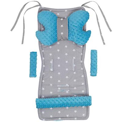 Medi Partners Zitkussen, kinderwagen, buggy, zomer, kinderzitje, inleg universeel, 5-delige gordelkussen + speelboog, kinderwagenset, babyzitje, sterren met turquoise minky Medi Partners Zitkussen, kinderwagen, buggy, zomer, kinderzitje, inleg universeel, 5-delige gordelkussen + speelboog, kinderwagenset, babyzitje, sterren met turquoise minky