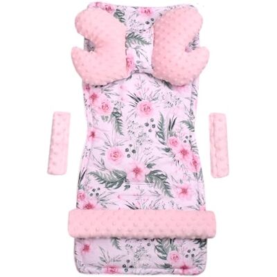 Medi Partners Zitkussen, kinderwagen, buggy, zomer, kinderzitje, inleg universeel, 5-delige gordelkussen + speelboog, kinderwagenset, babyzitje, bloem met lichtroze minky Medi Partners Zitkussen, kinderwagen, buggy, zomer, kinderzitje, inleg universeel, 5-delige gordelkussen + speelboog, kinderwagenset, babyzitje, bloem met lichtroze minky
