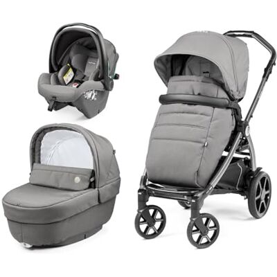 Peg Perego Book Modular Trio Kinderwagen voor pasgeborenen van 0-4 jaar, omkeerbare kinderwagen, reiswieg met Comfort-systeem, autostoeltje i-Size, Soft Ride-wielen, matras Fresco Jersey, Mercury Peg Perego Book Modular Trio Kinderwagen voor pasgeborenen van 0-4 jaar, omkeerbare kinderwagen, reiswieg met Comfort-systeem, autostoeltje i-Size, Soft Ride-wielen, matras Fresco Jersey, Mercury