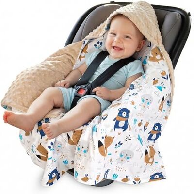 Medi Partners Inbaker Deken 100% katoen 85x85cm met capuchon knuffeldeken voor kinderwagen babyzitje universele dubbelzijdig babydeken buggy autostoel Medi Partners Inbaker Deken 100% katoen 85x85cm met capuchon knuffeldeken voor kinderwagen babyzitje universele dubbelzijdig babydeken buggy autostoel