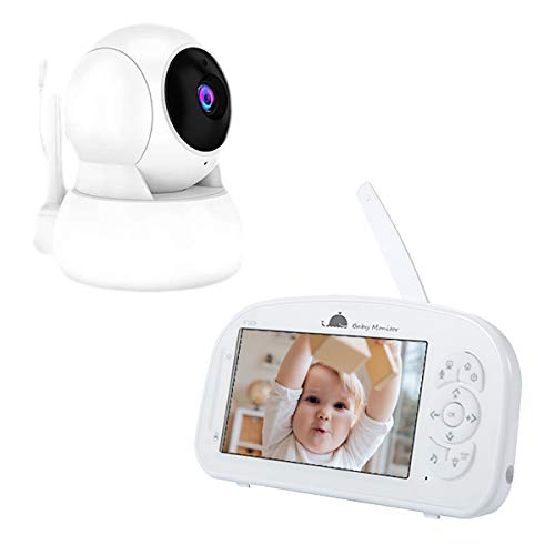 SkingHong Babyfoon met camera, video, intercomfunctie, 5 inch groot lcd-scherm, 720p FHD hoge bereik, babyfoon, nachtzicht, babymonitor, 365° PTZ-bediening, temperatuurweergave babymonitor, slaapliedjes, EU-plug