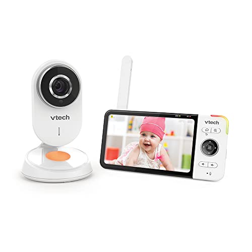 VTech De Wide View HD Video Babyfoon 5'' Ultra Flat HD scherm Nachtlampje en slaapliedjes 720p FR-versie, Wit