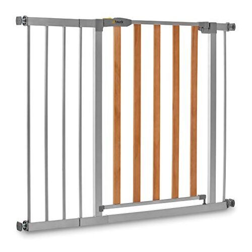 Hauck Deurbeschermingsrooster/trapbeschermingsrooster voor kinderen Wood Lock 2 Safety Gate incl. 21 cm verlenging, zonder boren, 96-101 cm breed, uitbreidbaar, metalen houten rooster, grijs