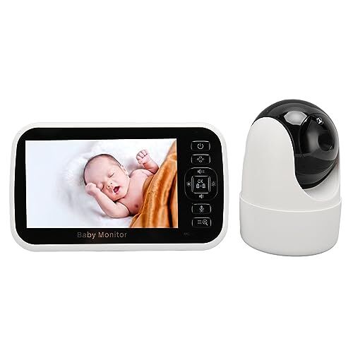 Cuifati Video-babyfoon met Camera en Audio, 5 Inch IPS-scherm Babyfooncamera met Nachtzicht 2-weg Audio-slaapliedjes, pan- en Kantelzoom-babycamera 300 Meter Bereik (EU-stekker)
